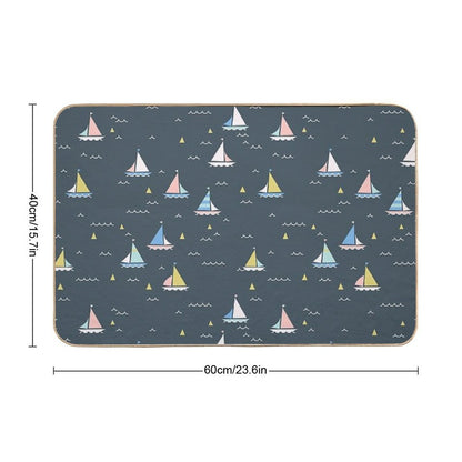 Small Sailing Boats on Dark Gray Background, Minimalist Pattern  Non-Slip Bath Mat
