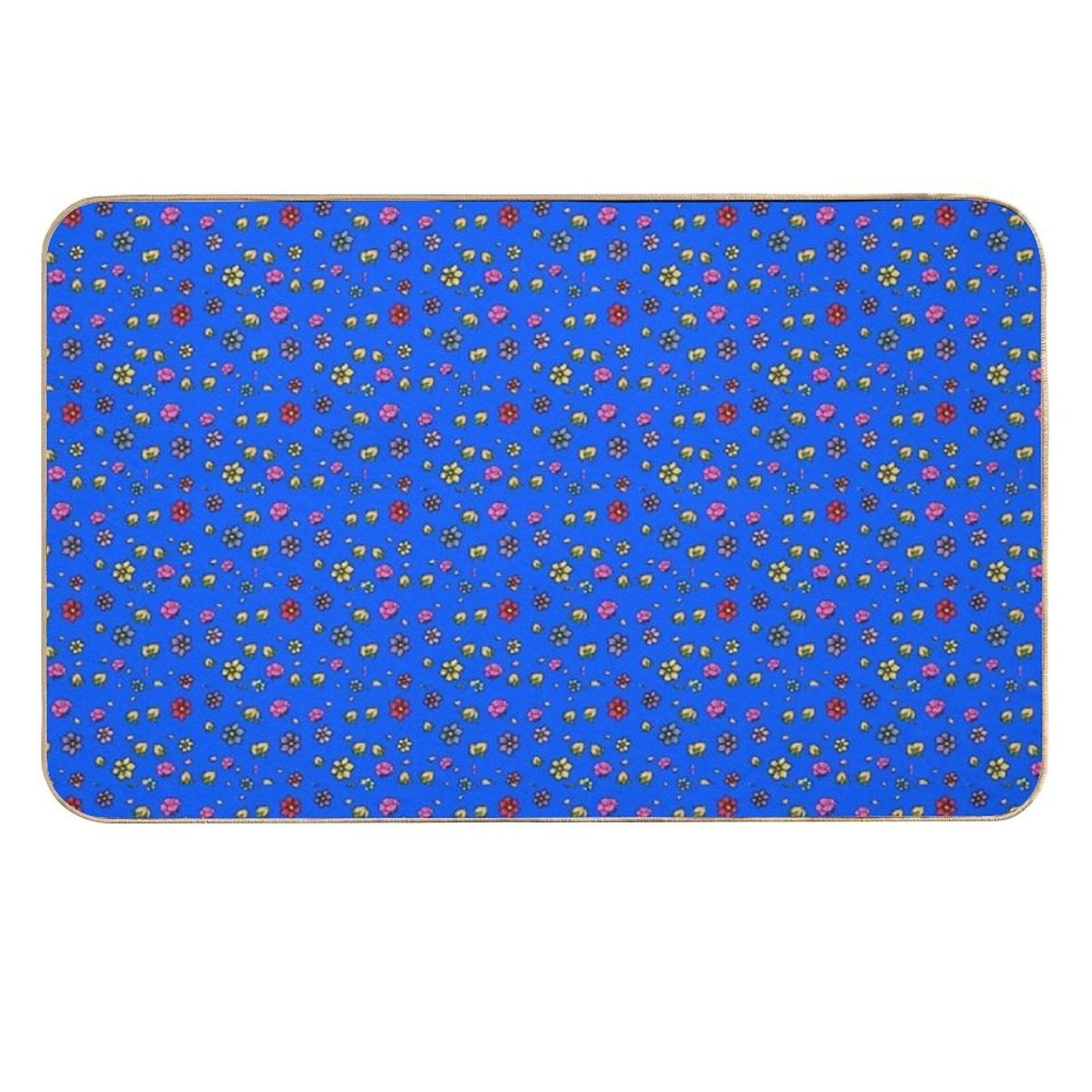Hand-painted Floral Digital Art Print - BLUE Durable Bath Mat
