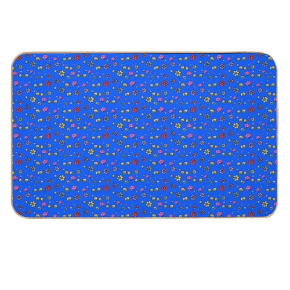 Hand-painted Floral Digital Art Print - BLUE Durable Bath Mat