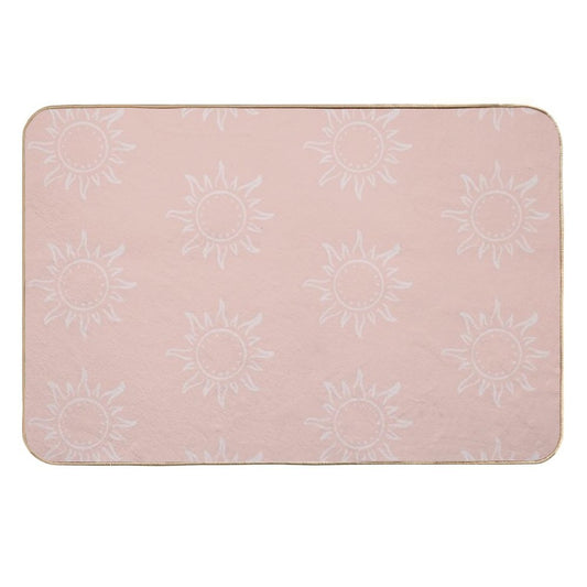 Cute Boho Sun Pattern Bohemian Aesthetic In Muted Colors Coral Pink  Anti-Trip Bath Mat