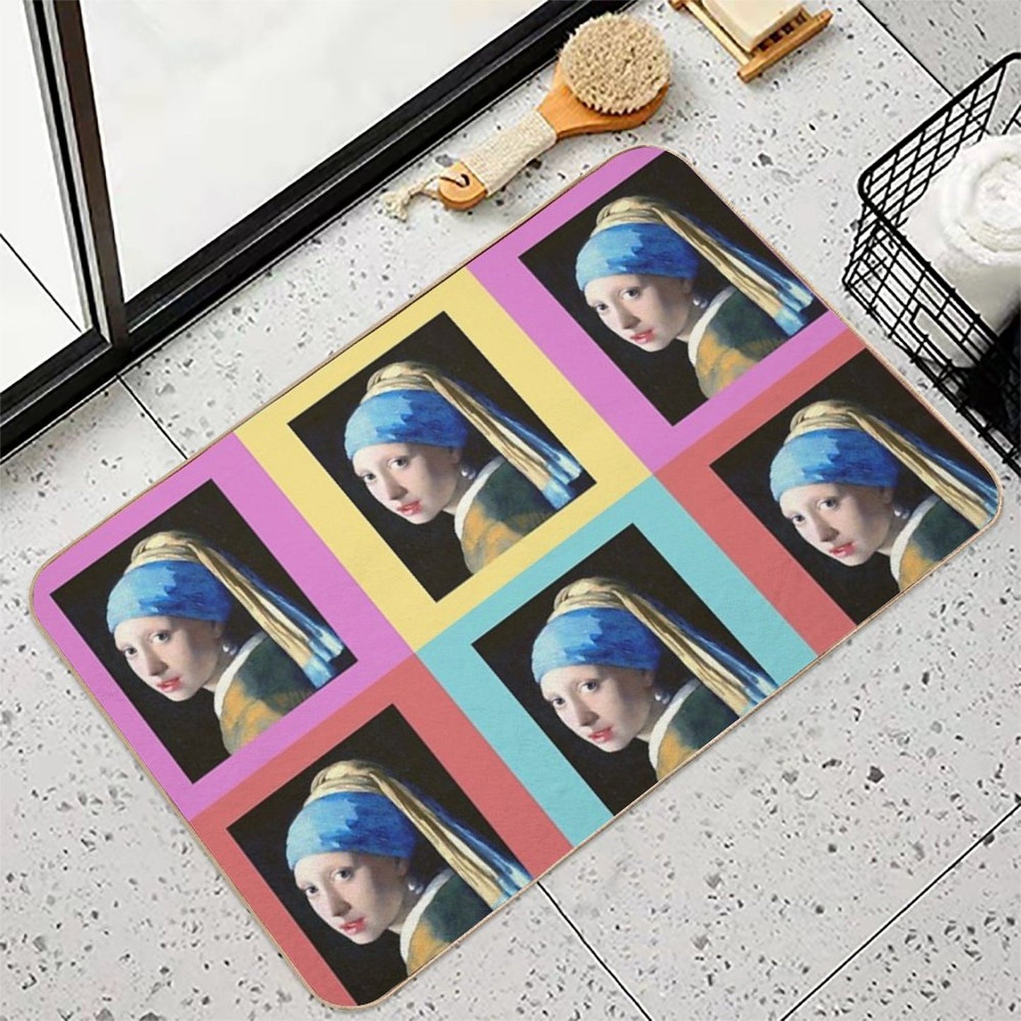 Girl With A Pearl Earring Pop Art  Easy Maintenance Bath Mat