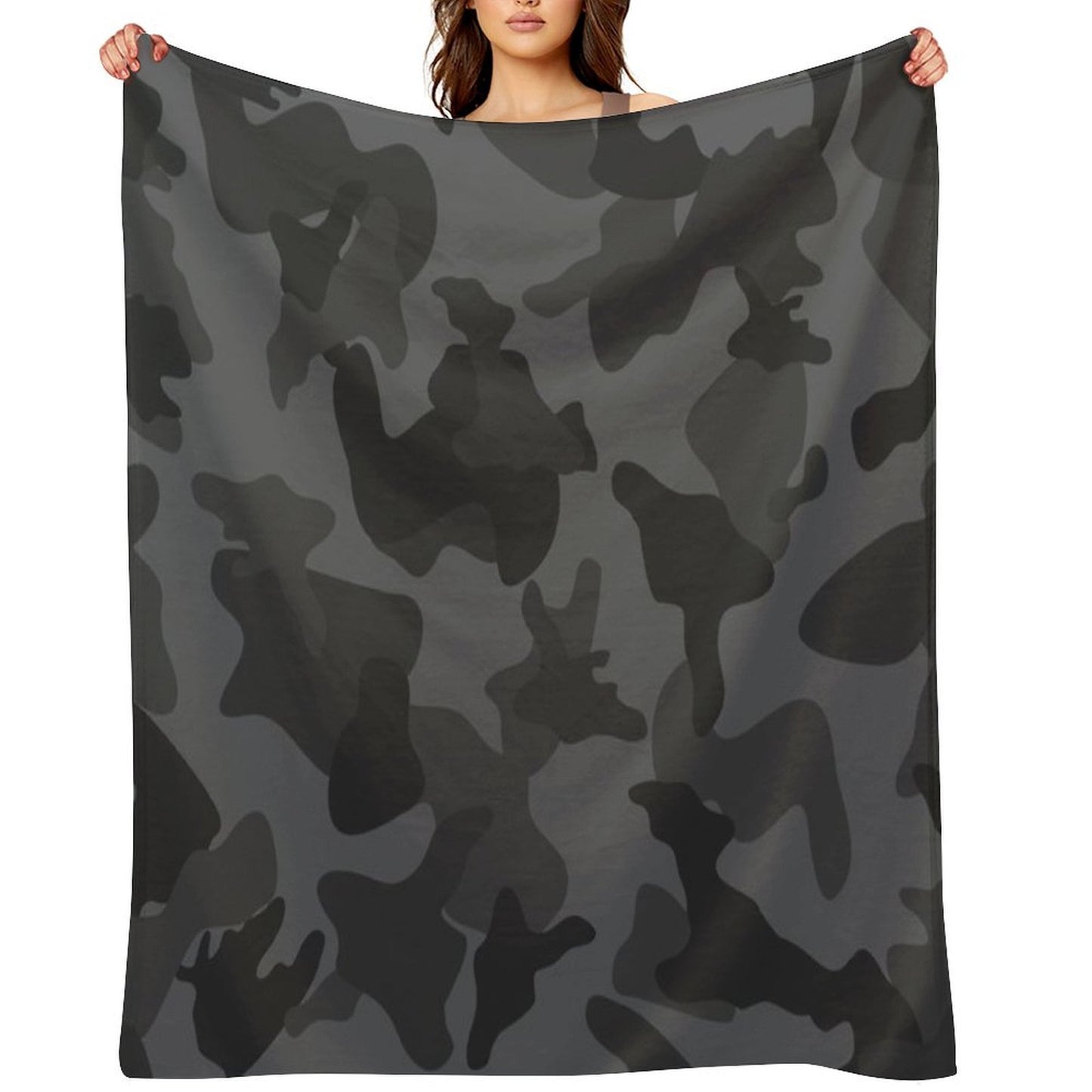 Camouflage Black Grey Night Camo Easy Care Throw Blanket