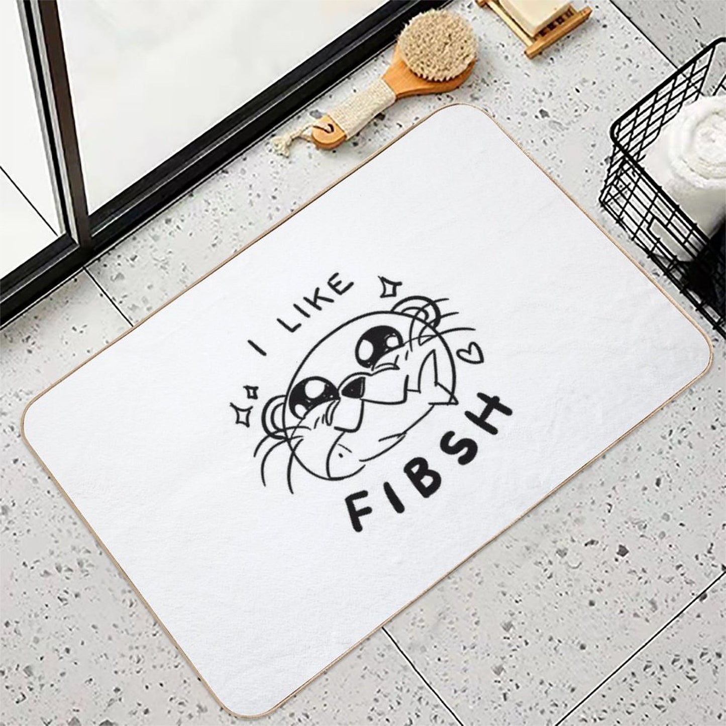 Cute Kawaii Otter Eating Fish  Dirt-Trapping Bath Mat