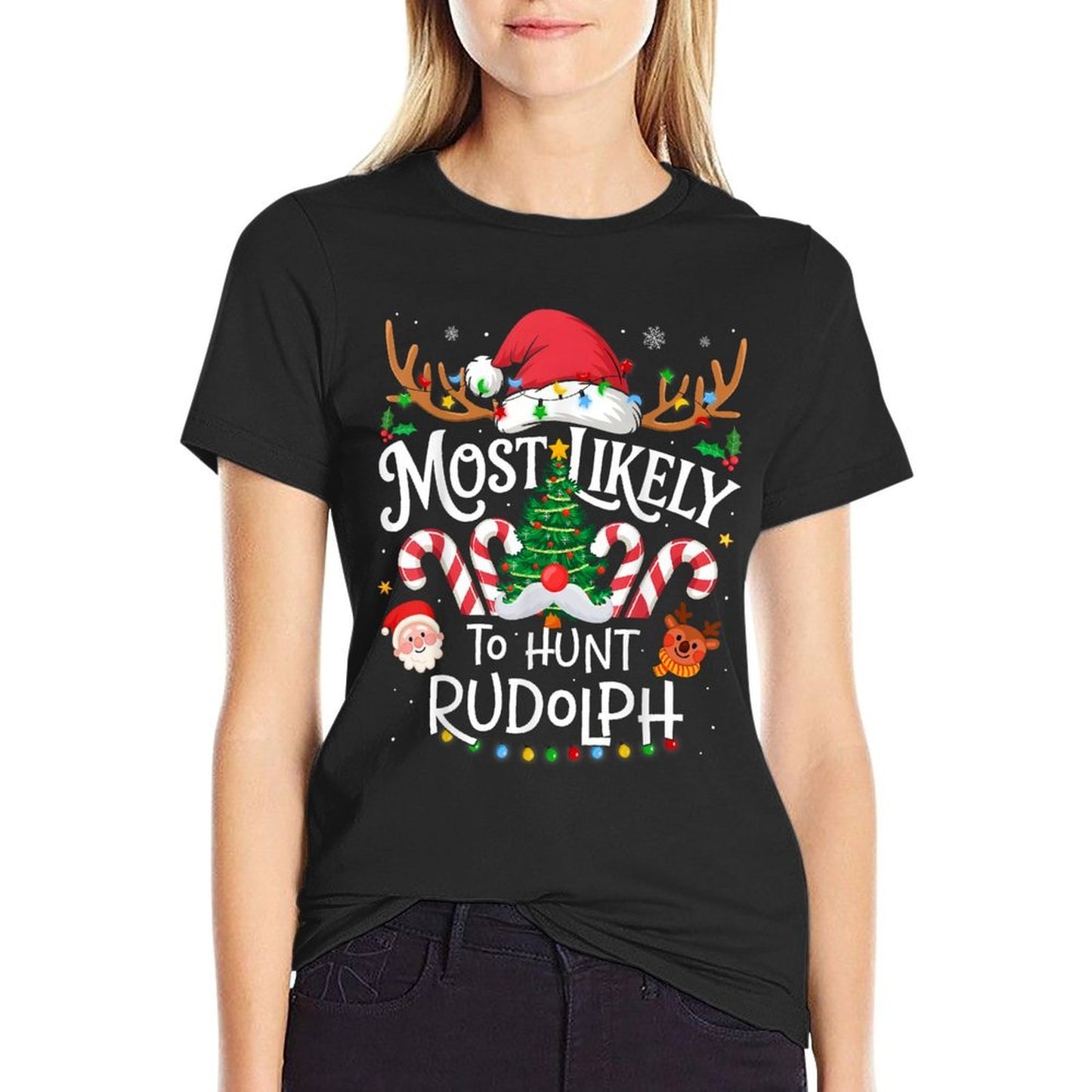 Most Likely to Hunt Rudolph Family Matching Christmas  Fade-proof Color T-Shirt