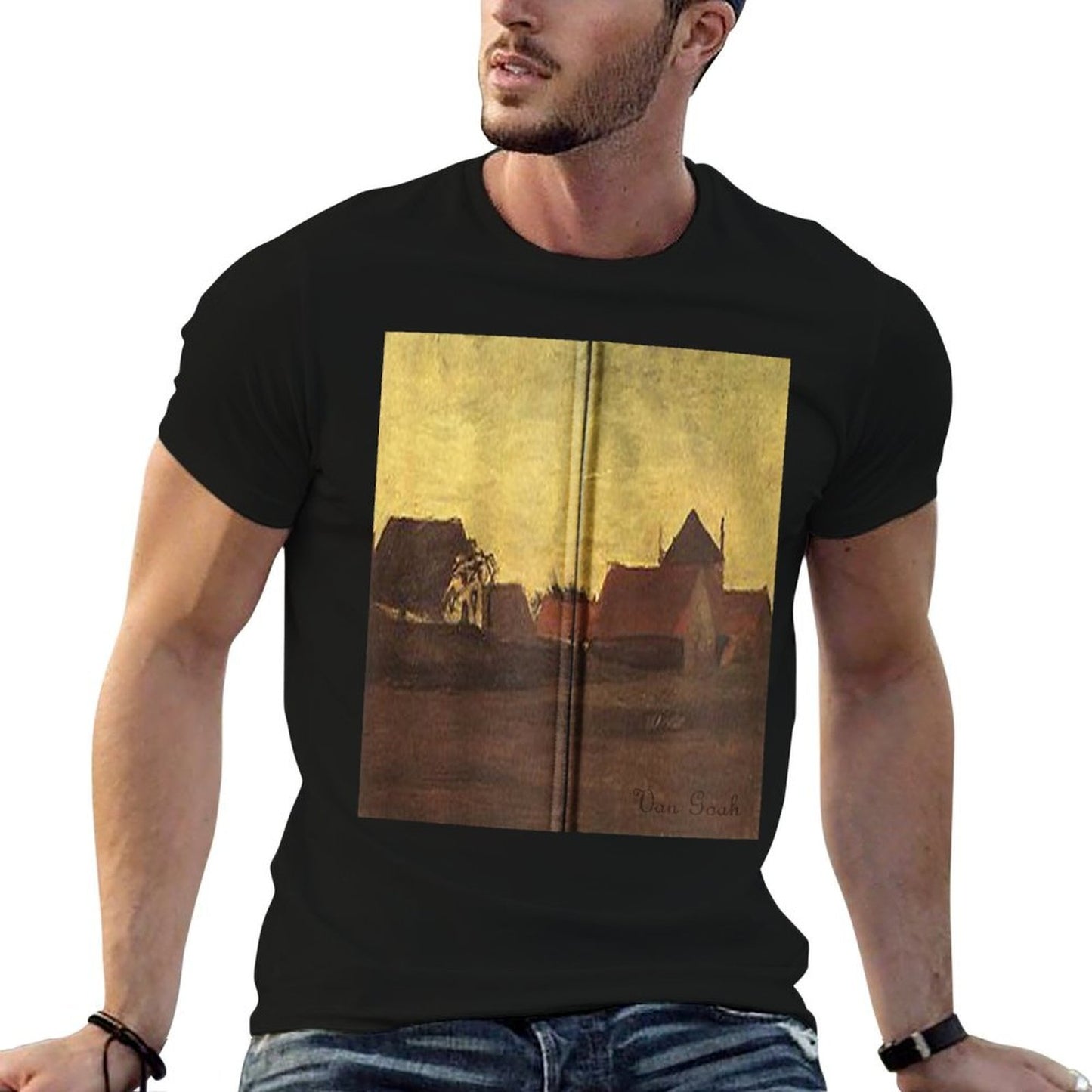 Van Gogh Farmhouses in Loosduinen Near The Hague at Twilight Zip  Moisture-wicking T-Shirt