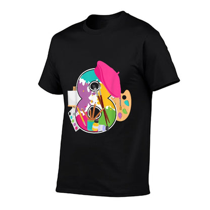 8 Year Old Artist 8th Birthday Kid Painting Bday Party Funny  Stretchy T-Shirt