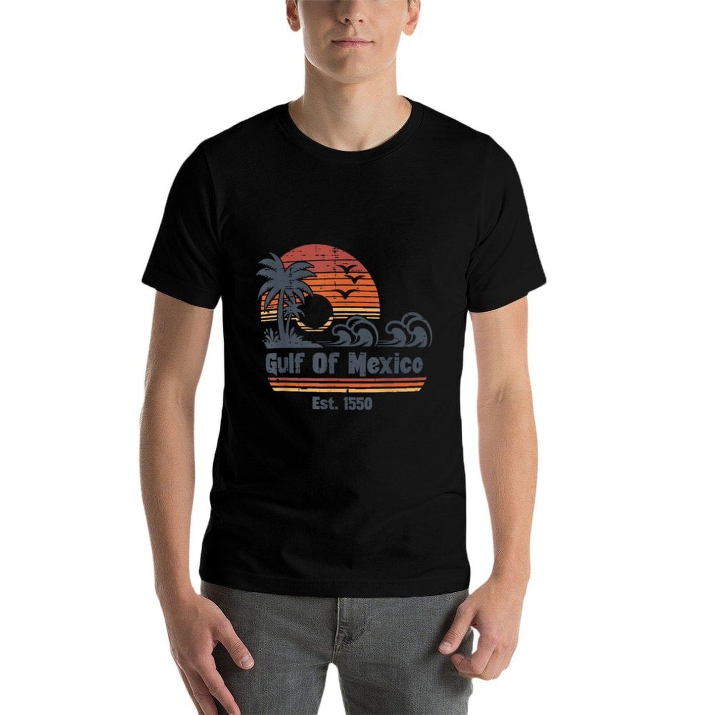 Gulf Mexico Est 1550 Beach Waves Retro Men Boys Kids Women  Classic T-Shirt