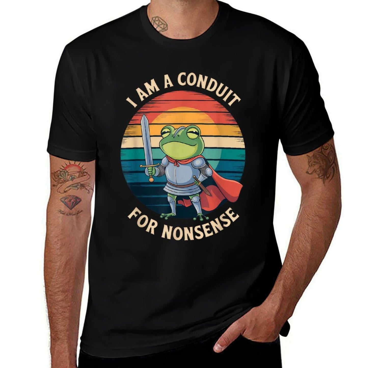 Funny Frog Knight with Sword Retro Meme Design  Slim-fit Cut T-Shirt
