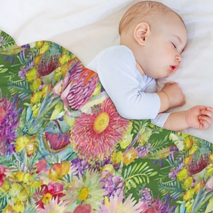 Australian Wildflowers Summer Green Machine-washable Throw Blanket