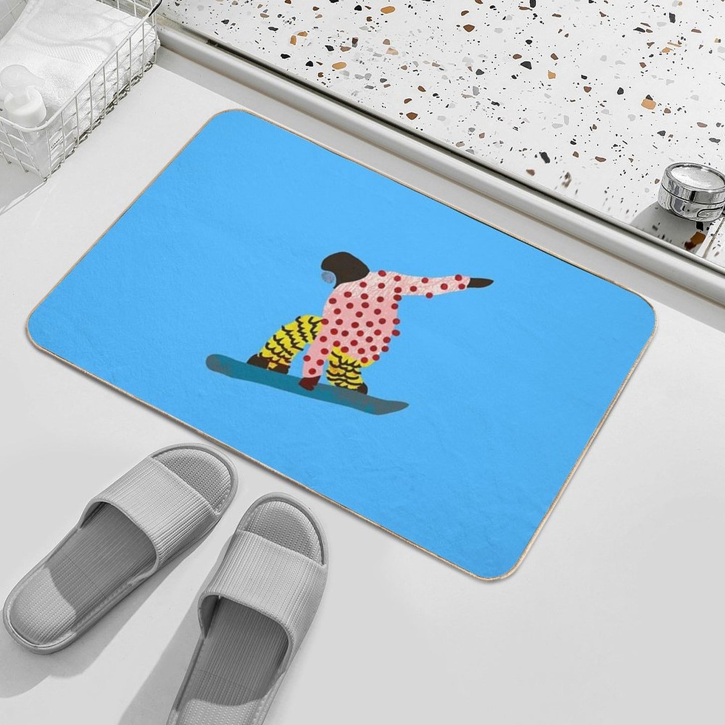 Funky Groovy Snowboarder  Fade-Resistant Bath Mat