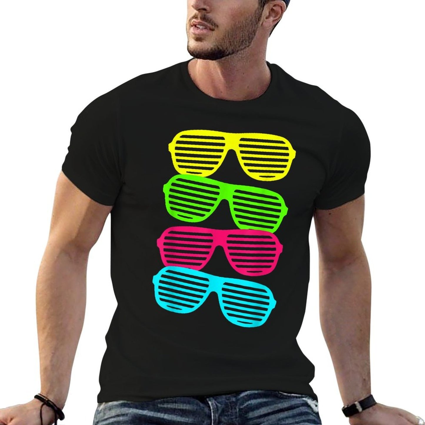 Neon Shutter Shades Cool Stack of Sunglasses Bright  Fade-proof Color T-Shirt