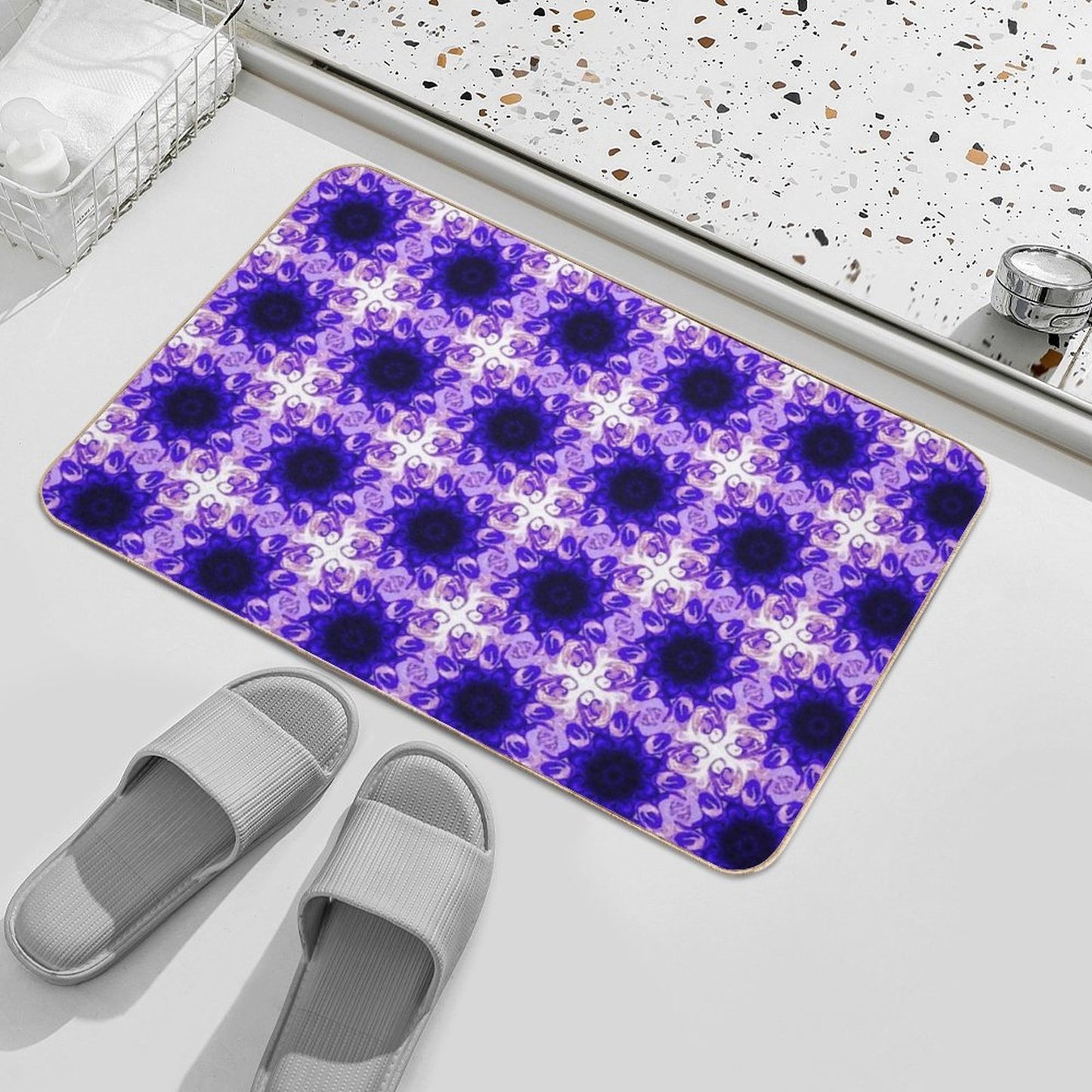 Pinkish Purple Mandela Tile  Fade-Resistant Bath Mat