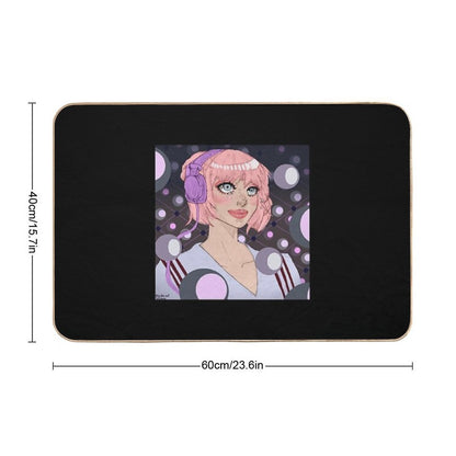 Headphones-Wearing, Crying Girl  Dirt-Trapping Bath Mat
