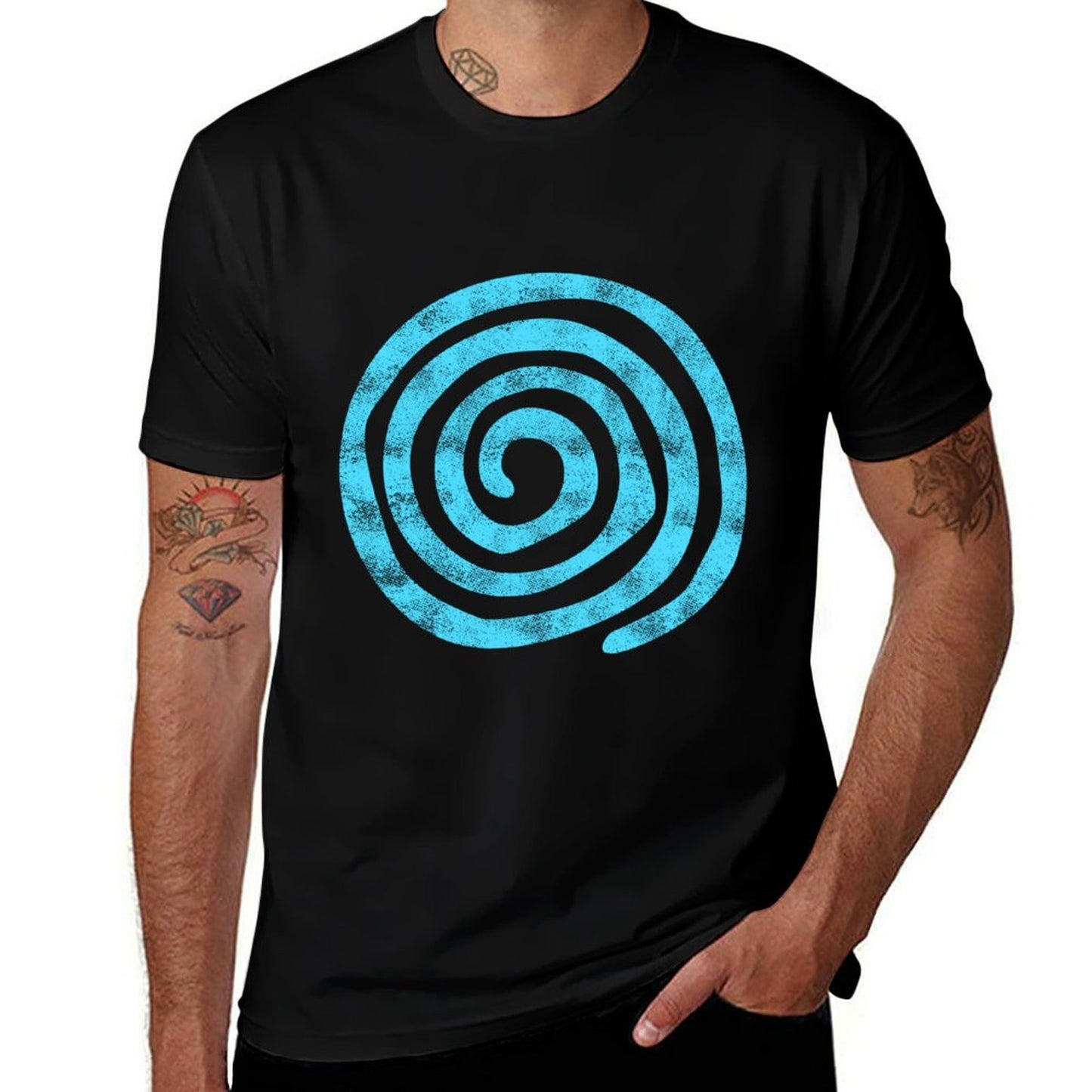 Distressed Abstract Blue Spiral Swirl Pattern  Breathable T-Shirt