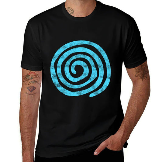 Distressed Abstract Blue Spiral Swirl Pattern  Breathable T-Shirt