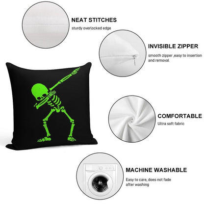 Dabbing Skeleton Green Soft Anti-Pilling Throw Pillow