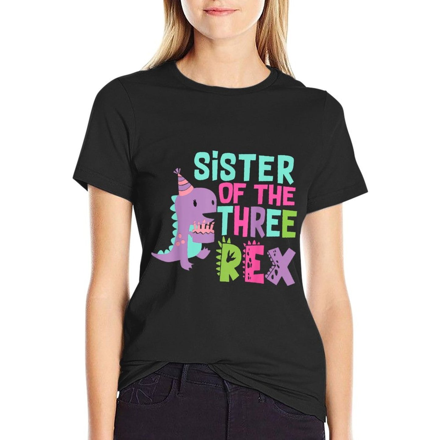 Sister of The Three Rex Birthday Dinosaur Family Matching  High-quality Stitching T-Shirt