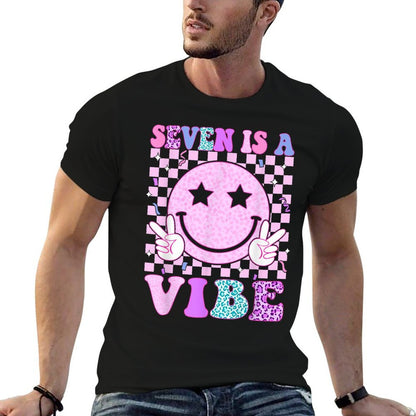 Groovy Seven Is A Vibe 7th Birthday Boys Girls 7 Years Old  Wrinkle-resistant T-Shirt
