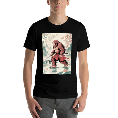 Womens Samurai Bigfoot Ukiyo-e Art Japanese Vintage Graphic Funny  Polyester Blend T-Shirt
