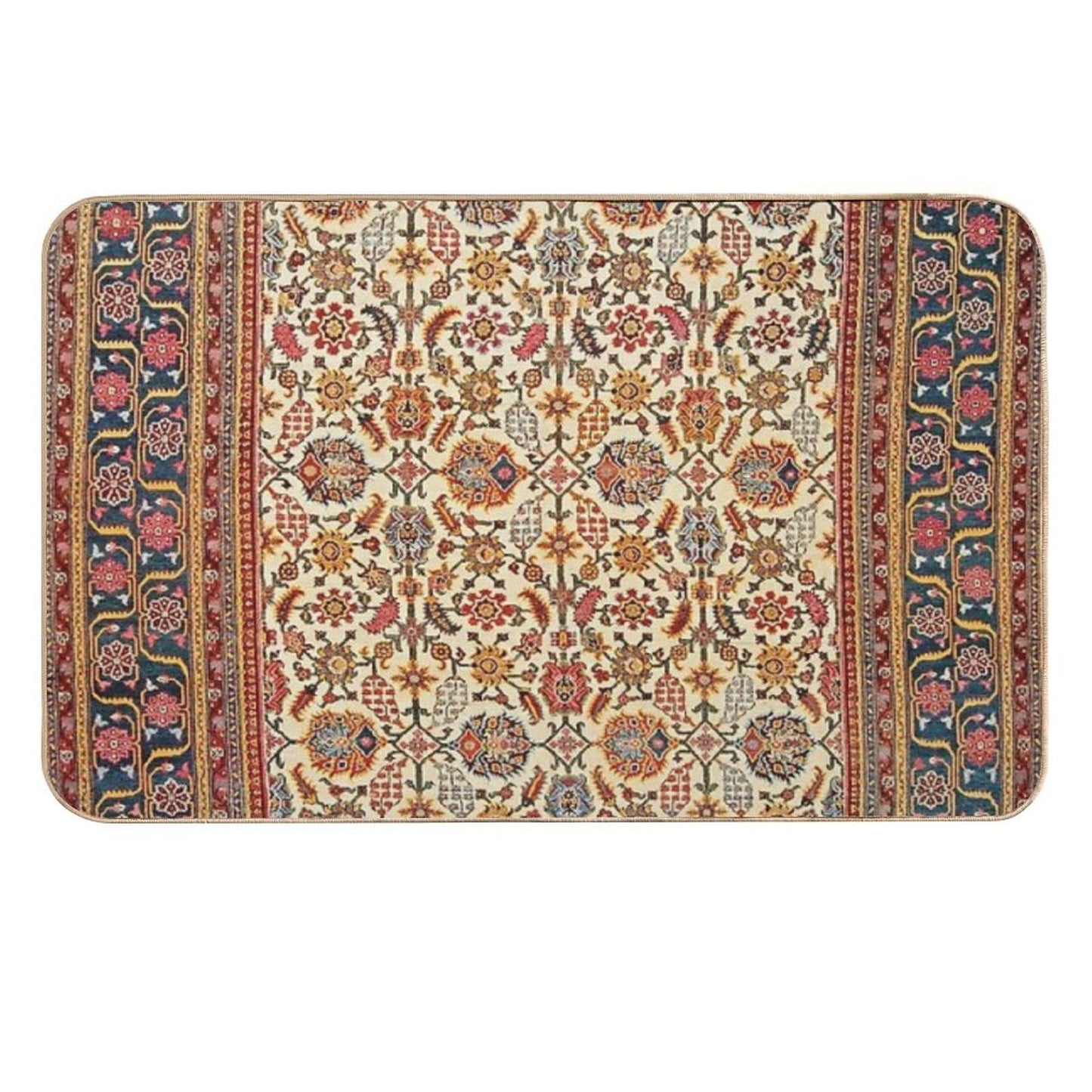 Antique Indian Rug Floral Nature Pattern Print  Pet-Safe Bath Mat