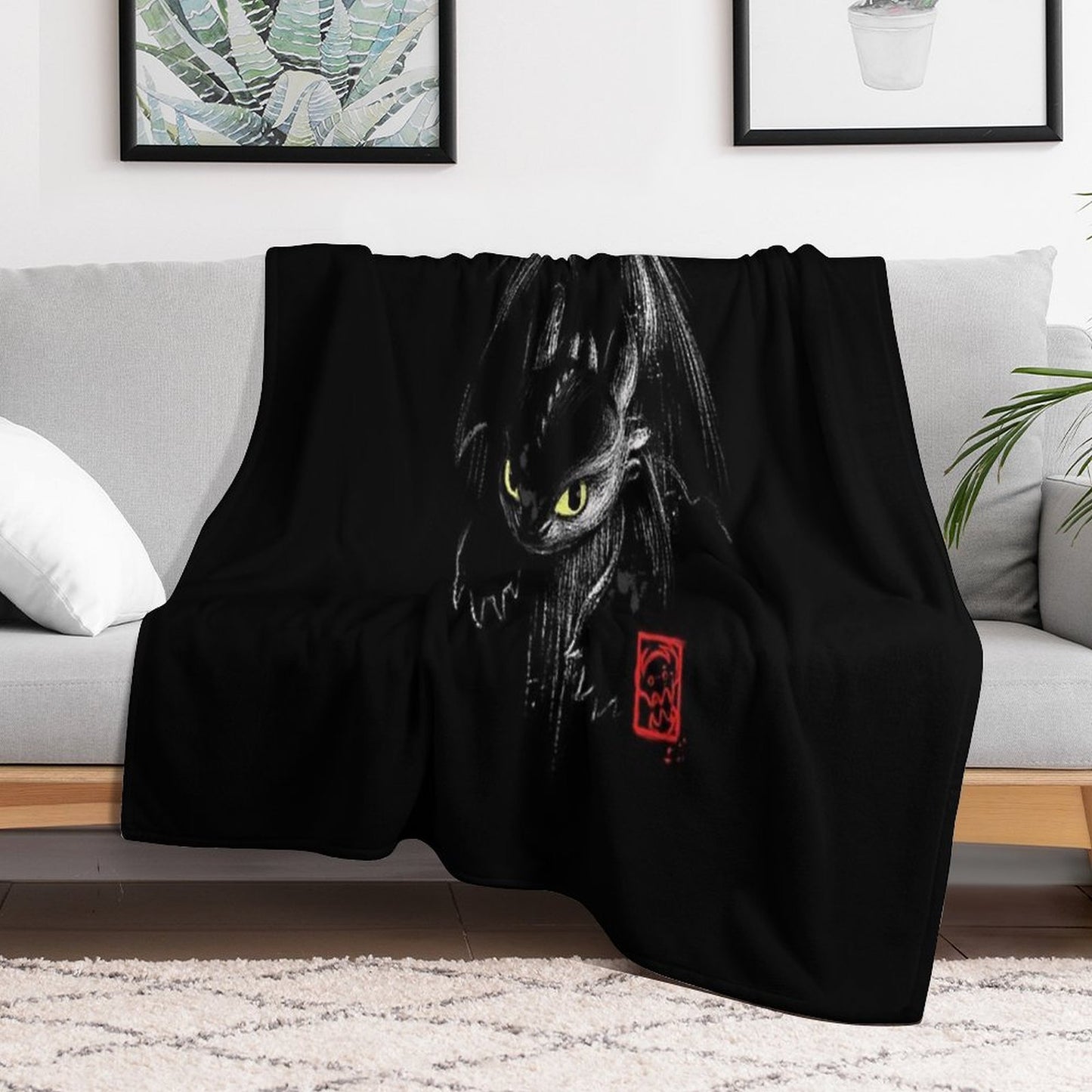 Fury Ink - Fantasy Black Dragon - Animation Movie Compact Throw Blanket
