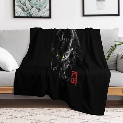 Fury Ink - Fantasy Black Dragon - Animation Movie Compact Throw Blanket