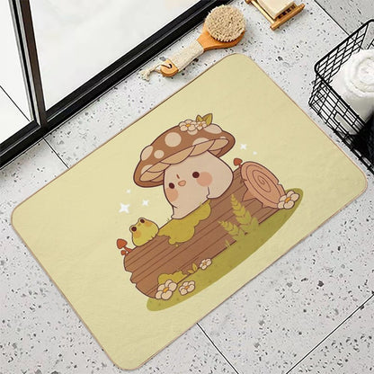 Mushroom And Frog Friends  Easy To Clean Bath Mat