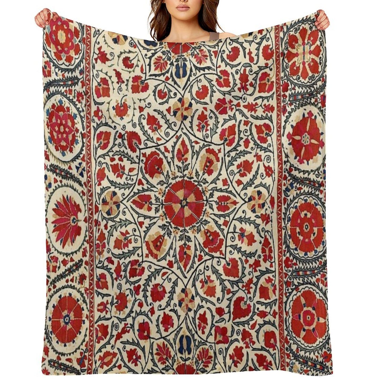 Bokhara Suzani Uzbekistan Colorful Embroidery Print Velvety-soft Throw Blanket