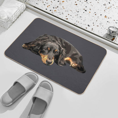 Mini Dachshund Long Haired Black And Tan Miniature  Anti-Trip Bath Mat