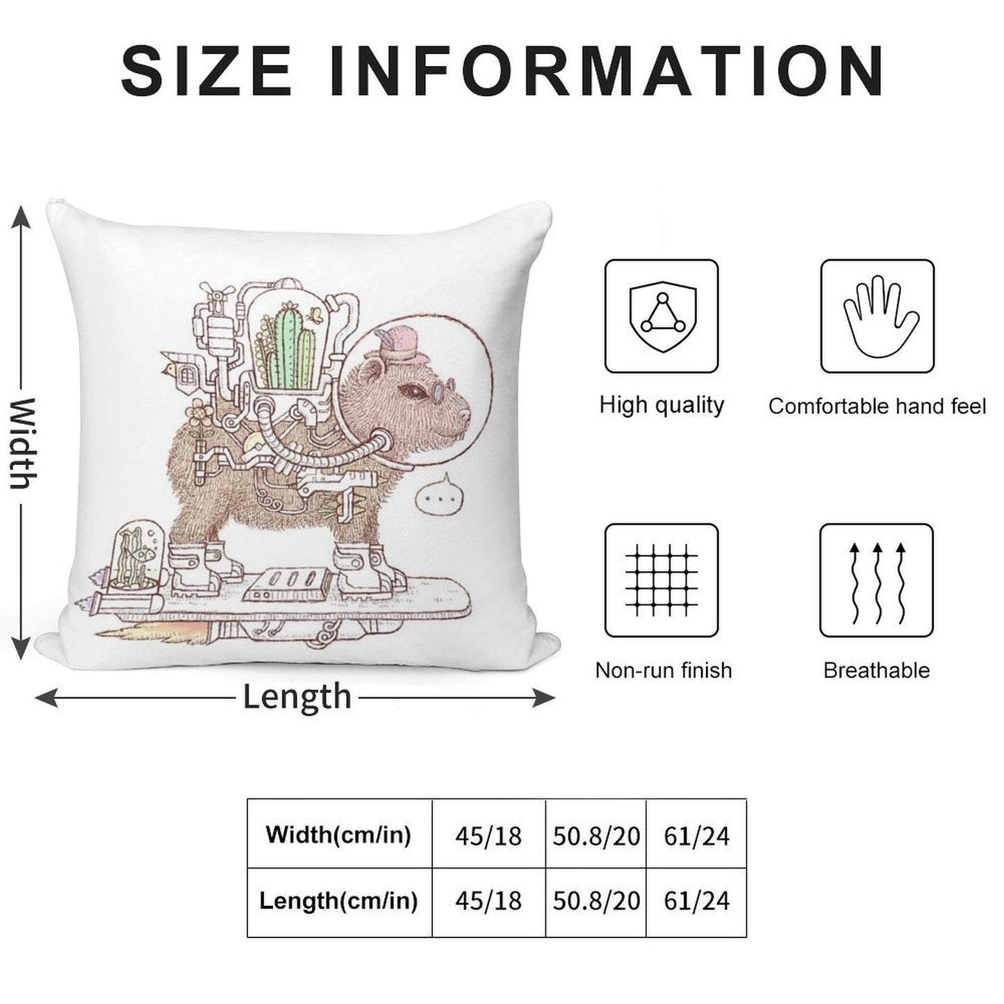 Capybara Space Suits Soft Easy Maintenance Throw Pillow