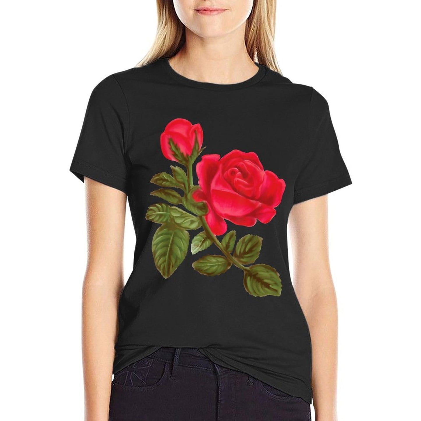 Watercolor Rose Flower Nature  Fade-proof Color T-Shirt