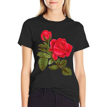 Watercolor Rose Flower Nature  Fade-proof Color T-Shirt
