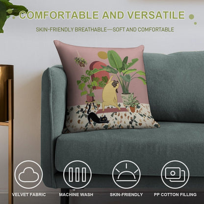 Pug Yoga with Plants Soft Warmth Comfort Throw Pillow