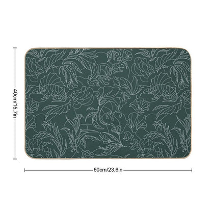 Hidden Dinosaurs - Floral Pattern - Teal And Silver Durable Bath Mat