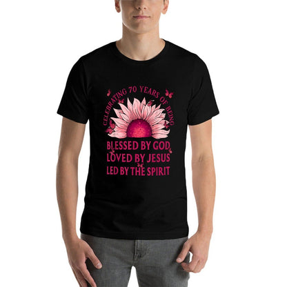 Blessed By God For 70 Years Pink Sunflower Birthday  Tagless Design T-Shirt