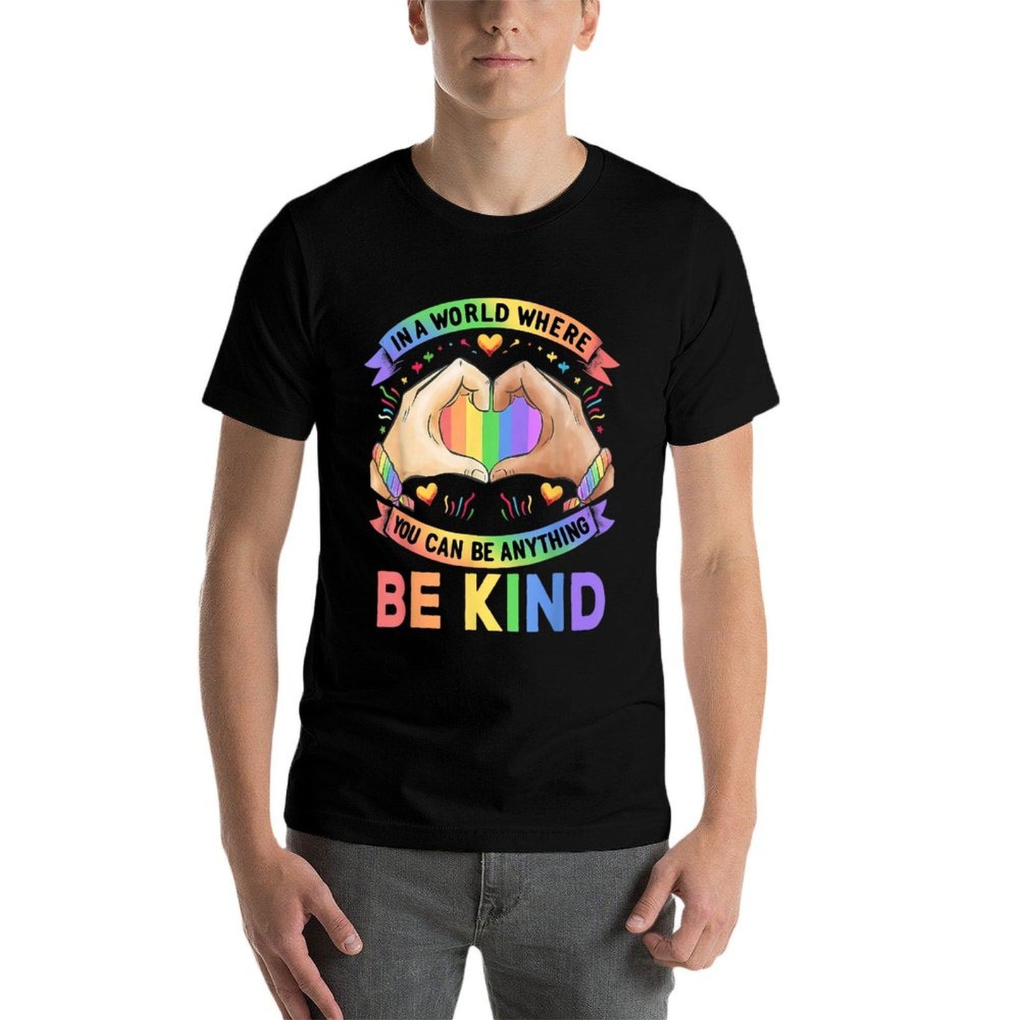 In A World Where You Can Be Anything Be Kind Gay Pride LGBT  Ribbed Collar T-Shirt