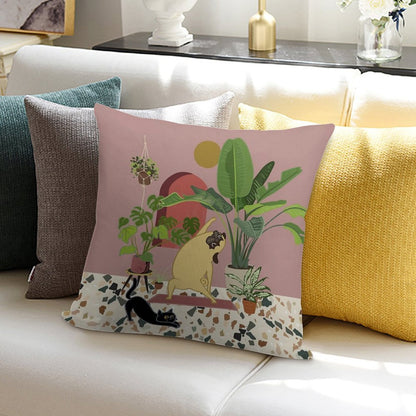 Pug Yoga with Plants Soft Warmth Comfort Throw Pillow