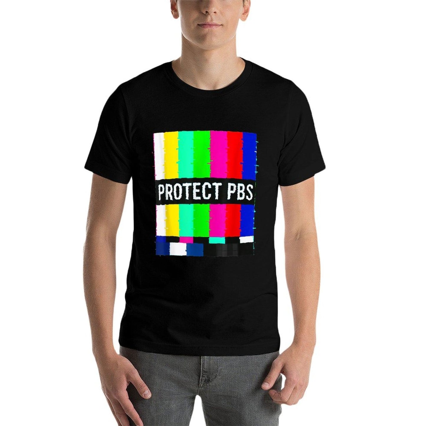 Protect P.B.S Television Off Air Glitch Art Vaporwave  Easy-care T-Shirt