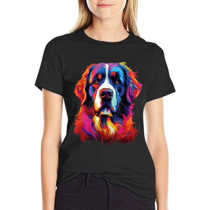 Watercolor Colorful St. Bernard Dog  Trendy Pattern T-Shirt