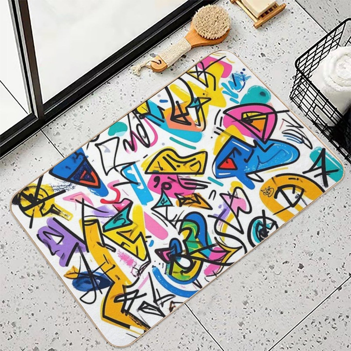 Colorful Abstract Graffiti  Easy To Clean Bath Mat