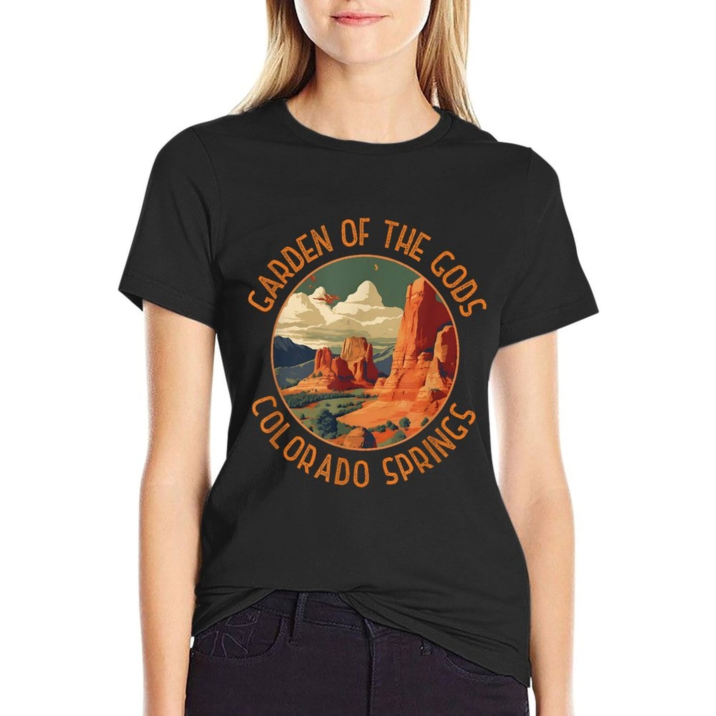 Garden of The Gods Merch Apparel Designs Unisex-Adults Distressed Retro Colorado Springs - Black - Small  Rolled Sleeves T-Shirt