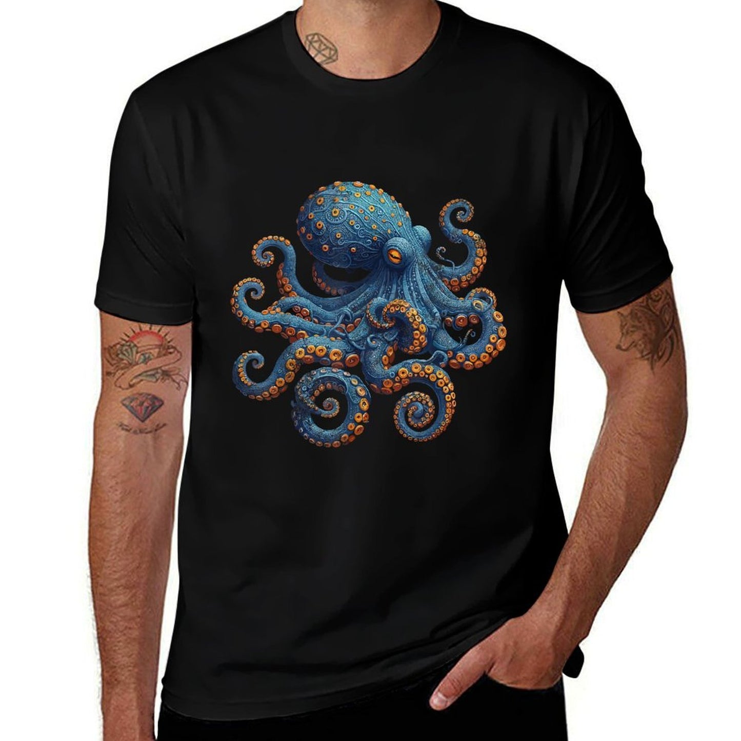 Cool Blue Octopus Men Women Kids  Heathered Texture T-Shirt