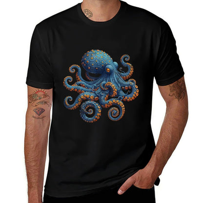 Cool Blue Octopus Men Women Kids  Heathered Texture T-Shirt