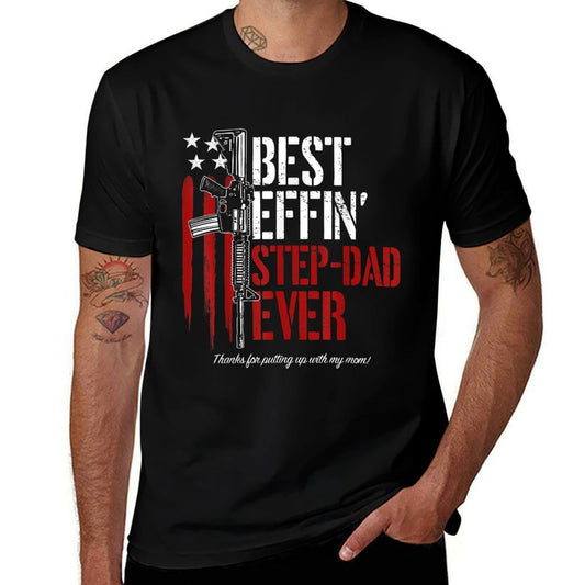 Mens Best Effin’ Step Dad Ever Daddy Gun Rights American  Rolled Sleeves T-Shirt