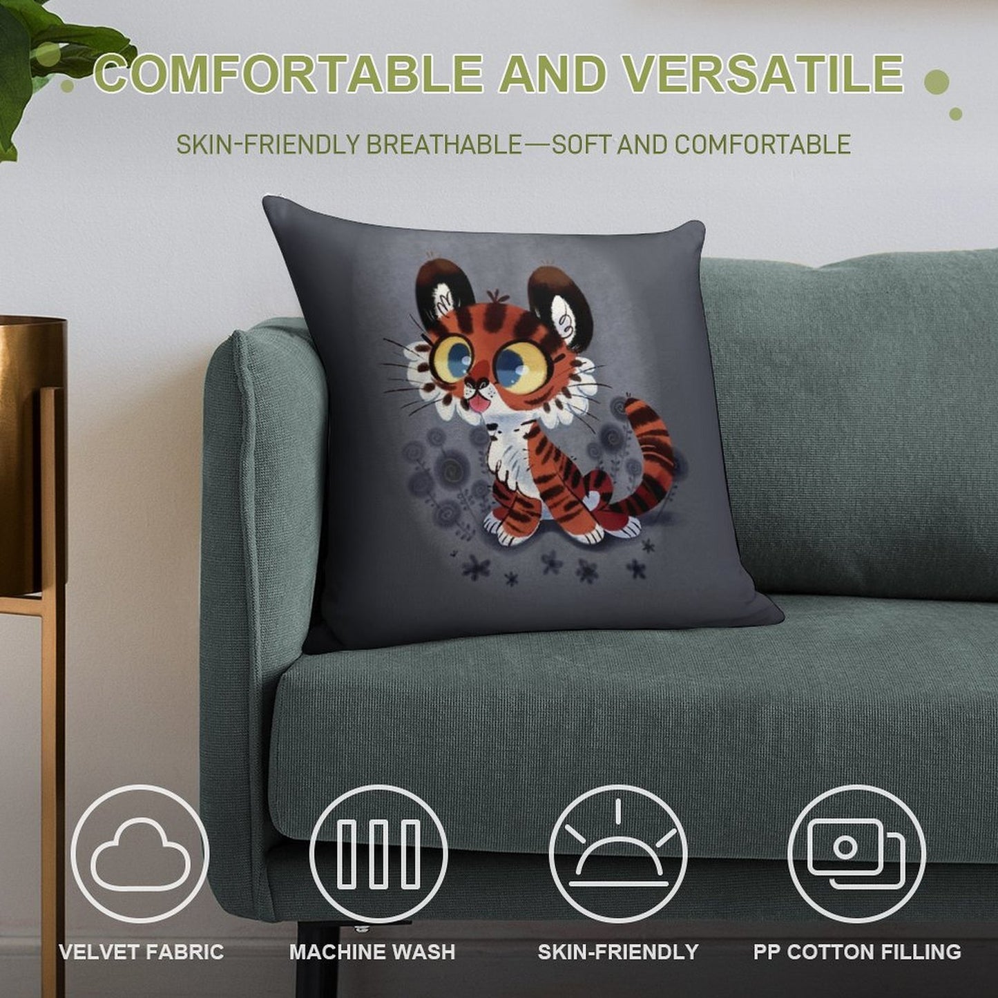 Derpy Tiger Cub Soft Durable Construction Throw Pillow