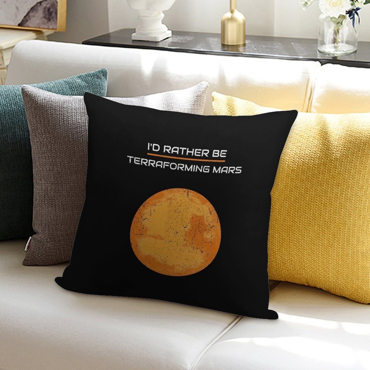 I'D RATHER BE TERRAFORMING MARS Soft Warmth Comfort Throw Pillow