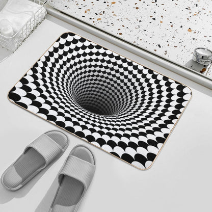 Optical Illusion Black And White Scales Houndstooth Black Hole Vortex  Stain-Proof Bath Mat