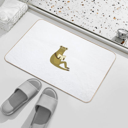 Cute Frog with Glasses Reading A Book  Absorbent Bath Mat