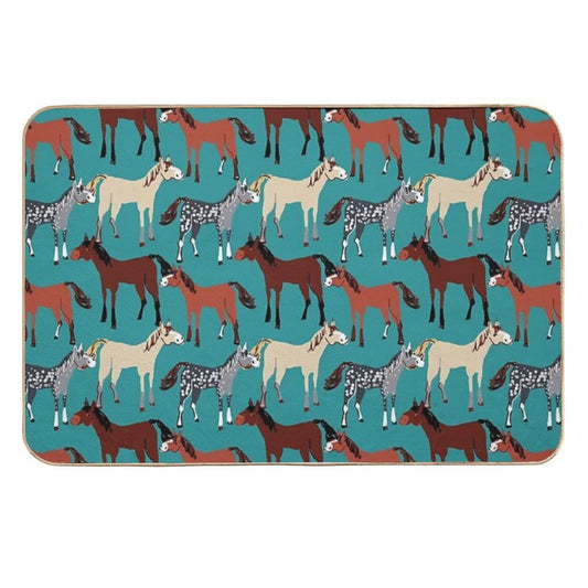 Horse Pattern in Aquamarine Blue  Pet-Safe Bath Mat