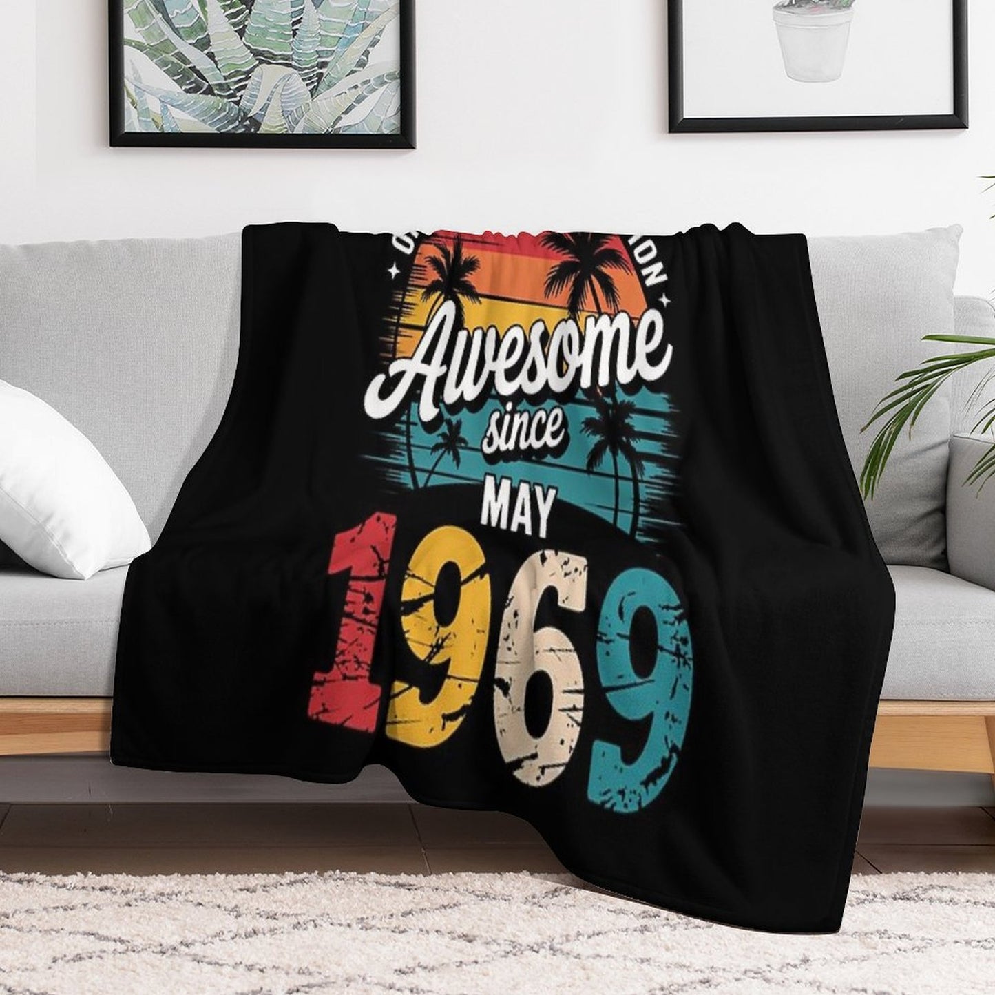 56 Years Old Vintage May 1969 56th Birthday Machine-washable Throw Blanket